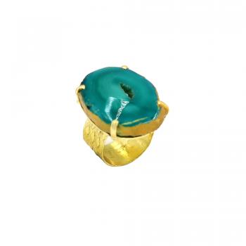 Nickel-Free Gold Plated  agate  Stone Seated Ring for Women and Girls